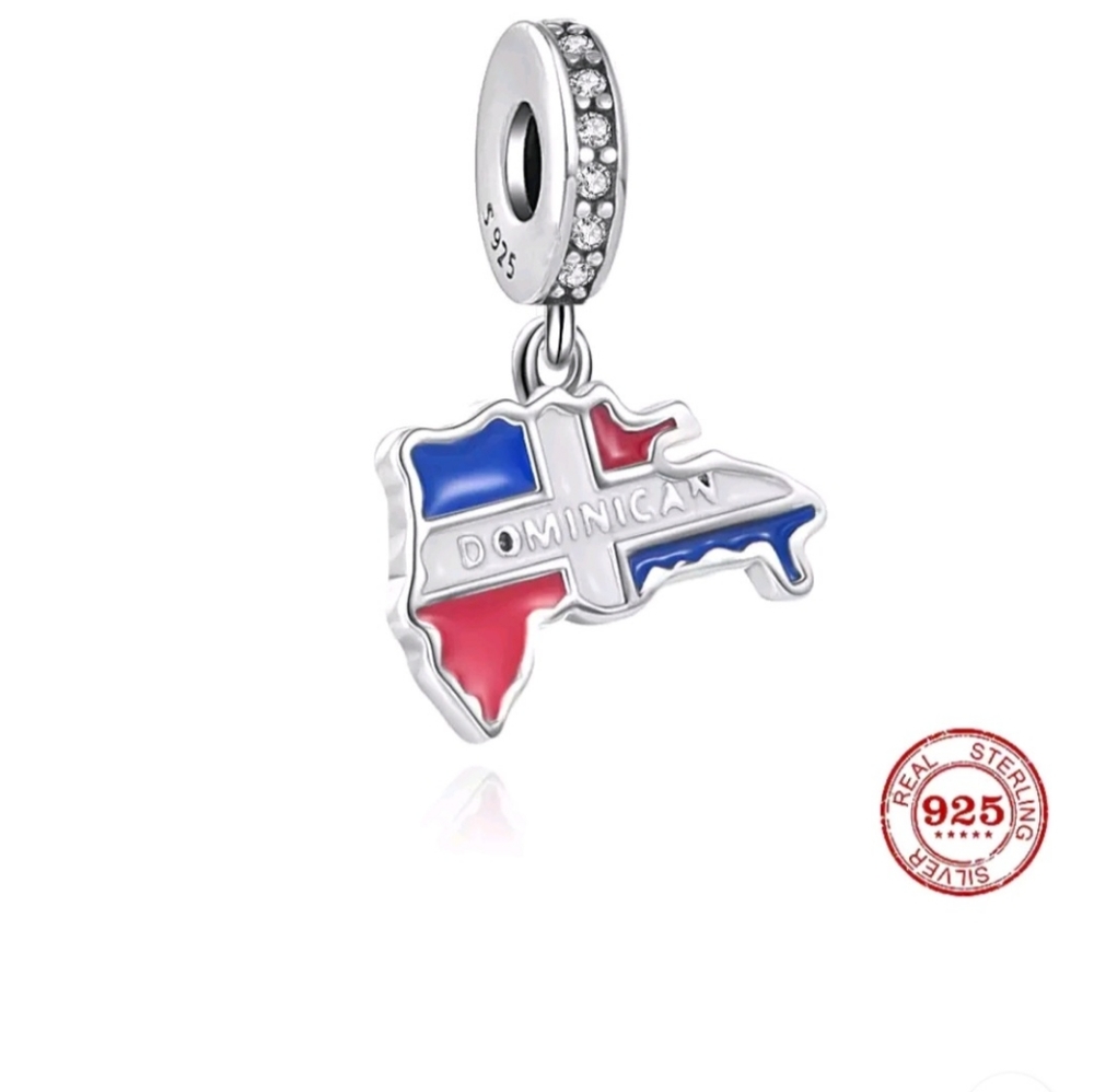 Authentic Sterling Silver S925 Dominican Republic Flag Dangle Charm for Bracelet - Picture 2 of 4